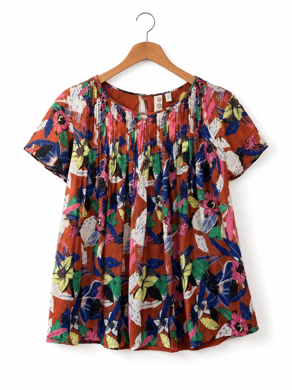 Anthropologie Dolan Floral Pleated Blouse Rust Multicolor Boho Top Women’s Small